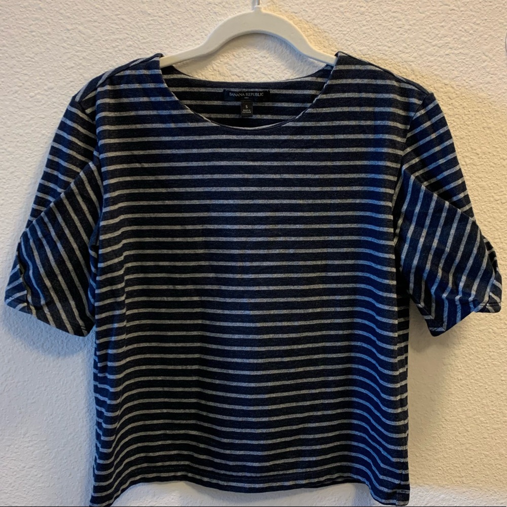 Banana Republic Navy and White Striped Boxy Top